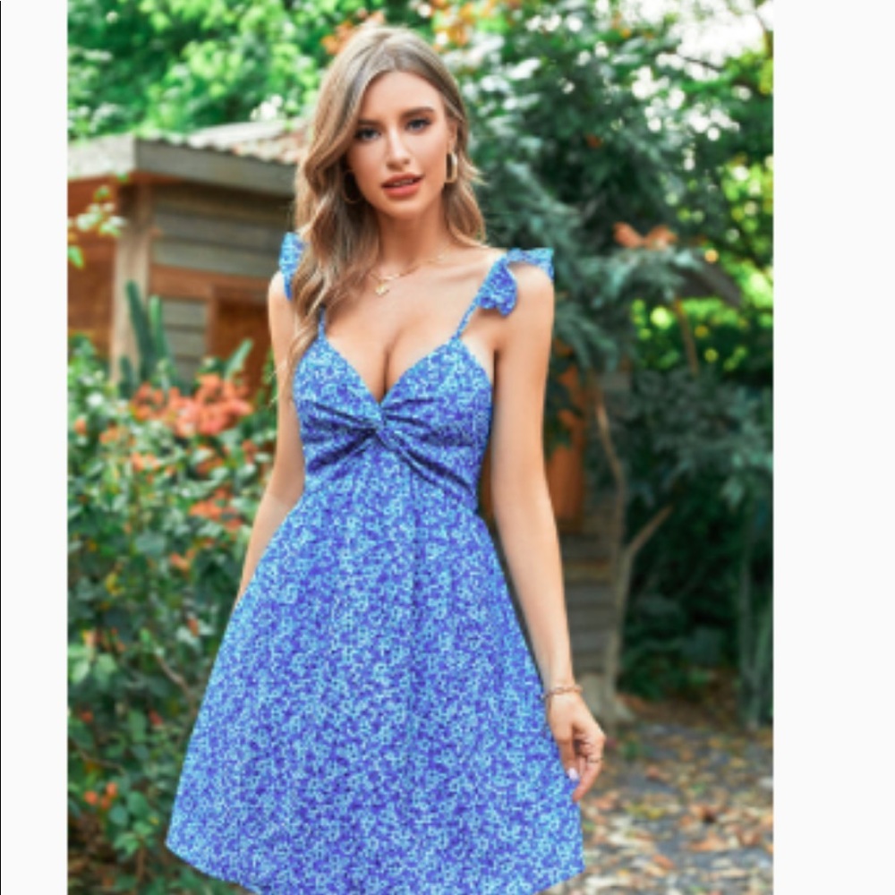 Cupshe Honopu Blue Ditsy A-Shape Dress Size S